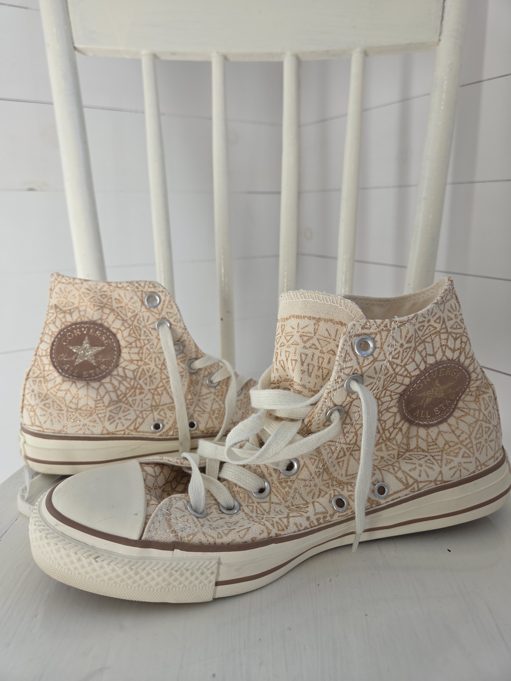 Converse High Top Sneakers in Gold Henn Print